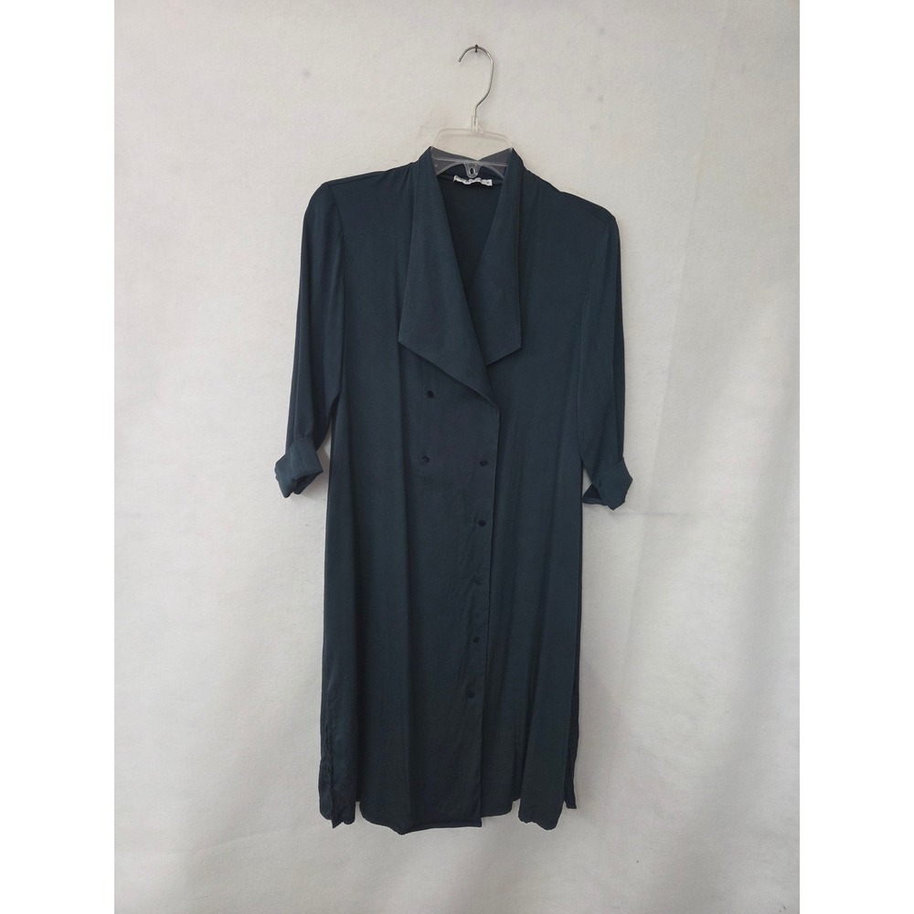MM.LaFleur Trench Wrap Dress Women XS Dark‎ Teal Silk Blend Double Breasted Midi